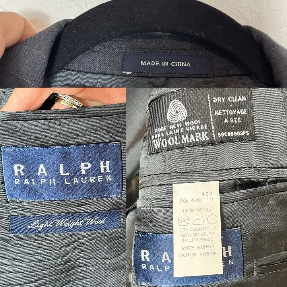 Ralph Ralph Lauren Grey Striped Blazer single breasted 3 button size 40S Wool